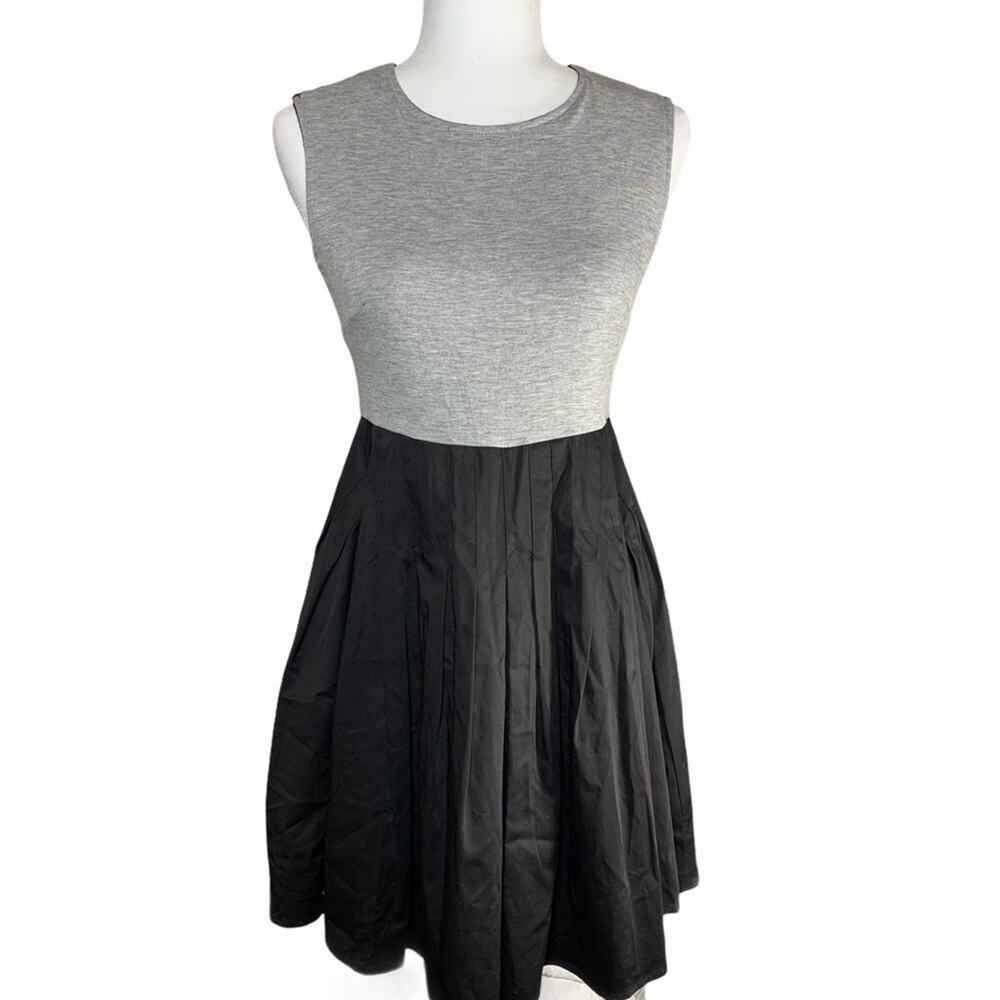 Gracia grey black pleated fit & flare dress S new